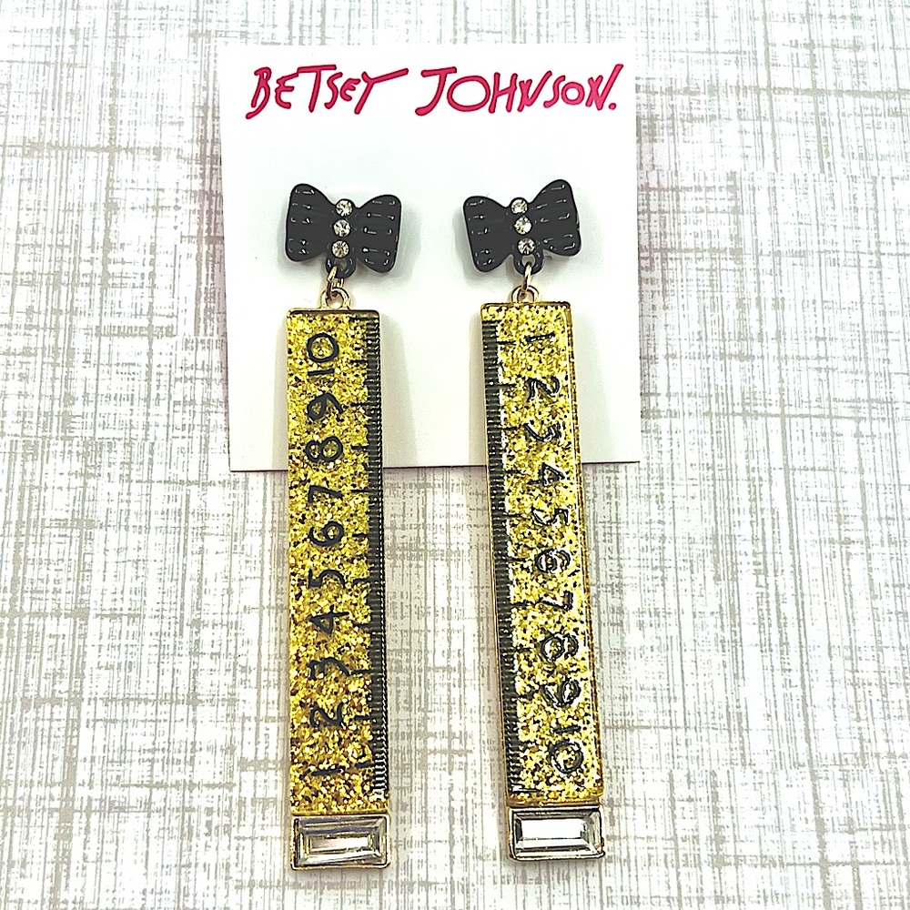Betsey Johnson ‘Back to Cool’ Glittery Ruler Earrings  NWT!